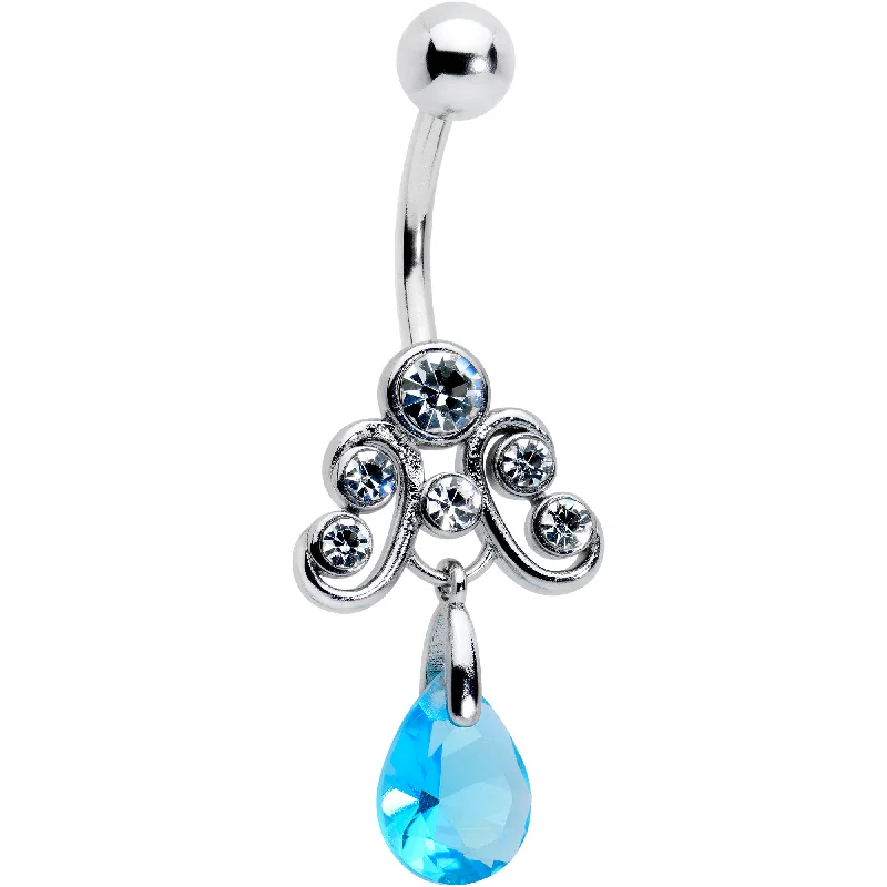 Sparkling Belly Rings for a Dazzling Effect -Clear Blue Gem Scrolling Elegance Dangle Belly Ring Sparkling Belly Rings for a Dazzling Effect -Clear Blue Gem Scrolling Elegance Dangle Belly Ring