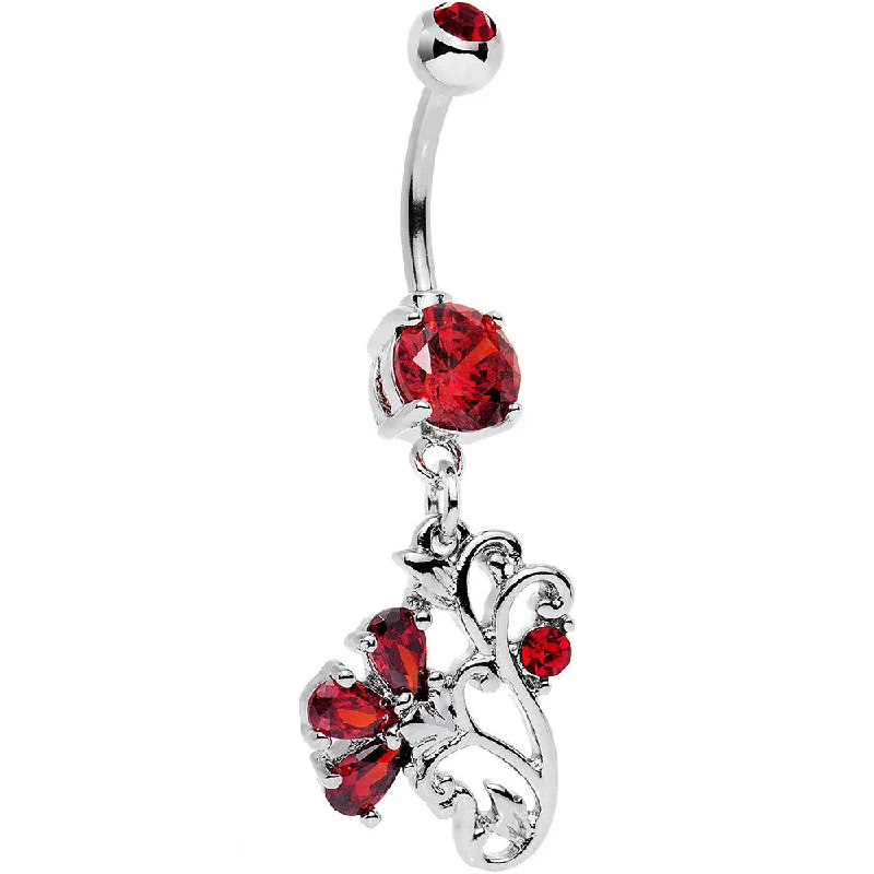 Comfortable Belly Rings for Active Fashionistas -Red Gem Flattery with Flowers Dangle Belly Ring Comfortable Belly Rings for Active Fashionistas -Red Gem Flattery with Flowers Dangle Belly Ring
