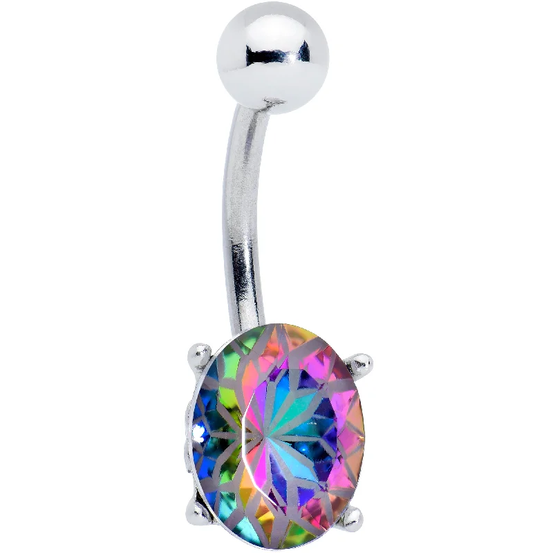 Designer Belly Rings with Unique Features -Vitrail Gem Oval Flower Mandala Stylish Elegance Belly Ring Designer Belly Rings with Unique Features -Vitrail Gem Oval Flower Mandala Stylish Elegance Belly Ring