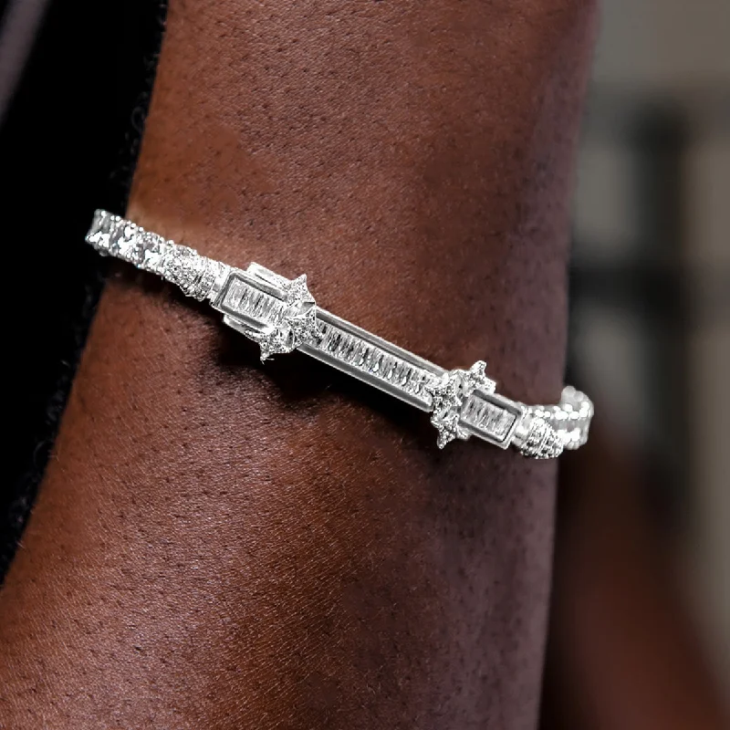 Men's Fashion Bracelets for Any Occasion-Iced Baguette Bar Bracelet