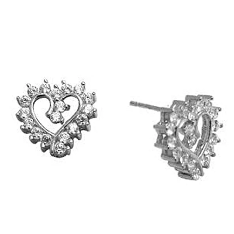 Women's Earrings – Elegant Designs for Every Personality--14kt White Gold CZ Hollow Heart Stud Earrings 10mm Women's Earrings – Elegant Designs for Every Personality--14kt White Gold CZ Hollow Heart Stud Earrings 10mm