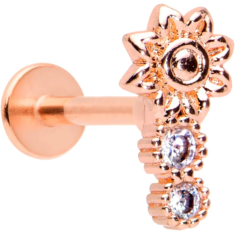 Beautiful Lip Rings with Shiny Accents16 Gauge 5/16 Clear CZ Gem Rose Gold Tone Lil Sun Labret Monroe Tragus