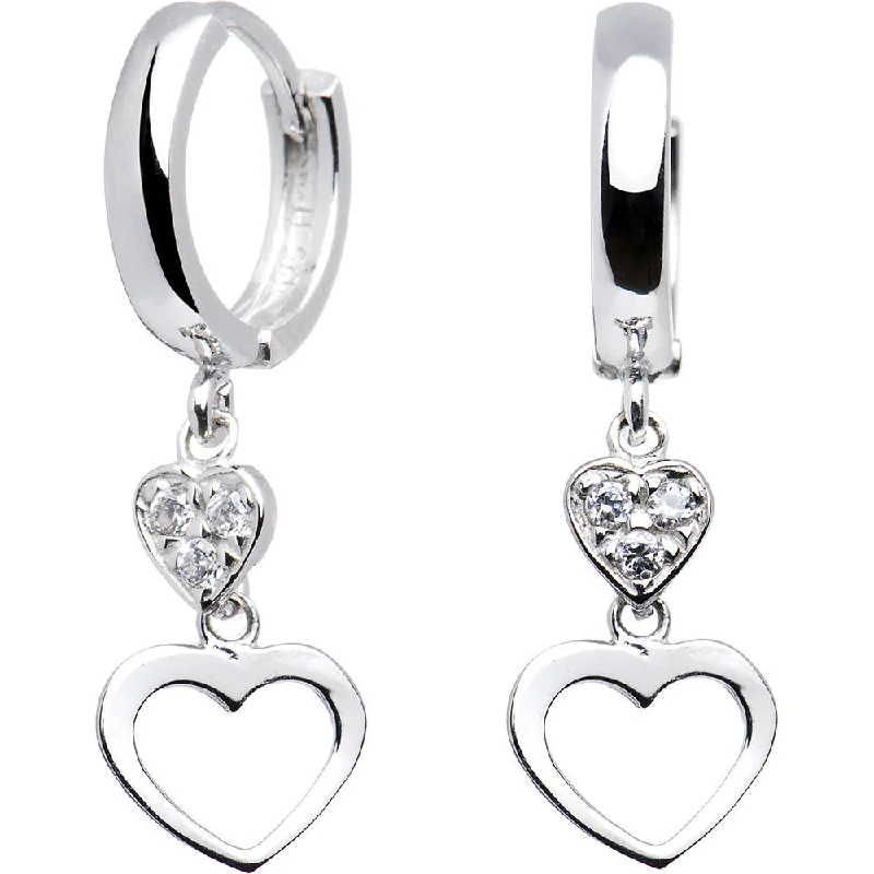 Women's Earrings – Elegant Designs for Every Personality--Sterling Silver CZ Dual Heart Huggy Earrings