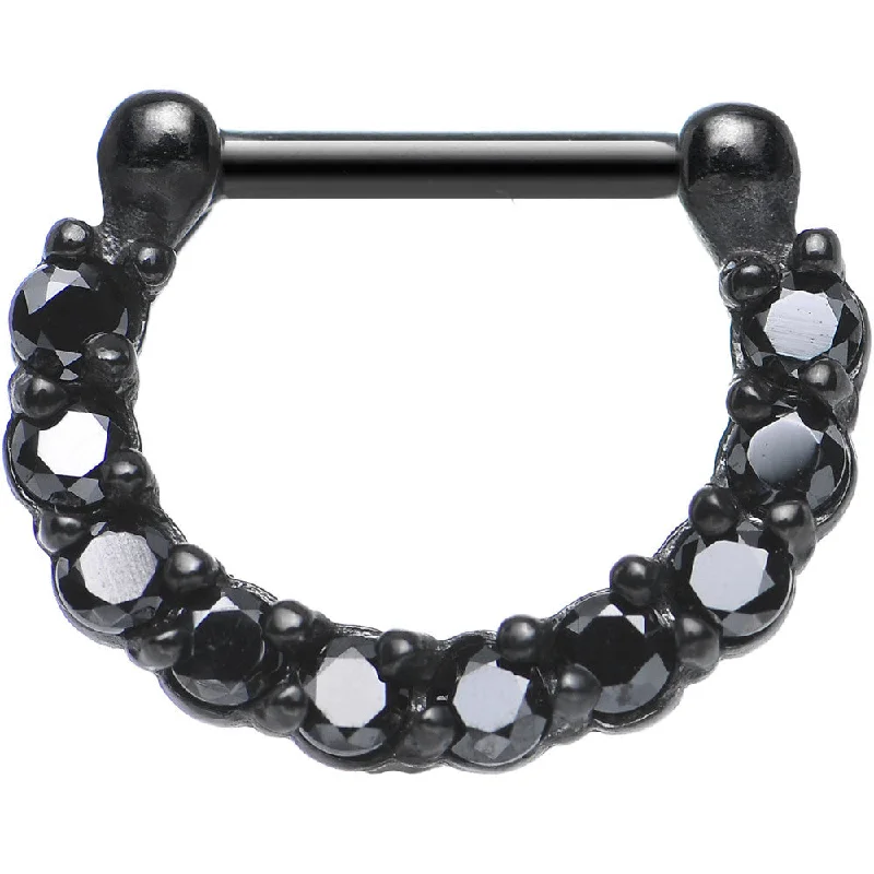 Trendy Silver Nose Rings -16 Gauge 5/16 Black Cubic Zirconia Glamorous Black PVD Septum Clicker Trendy Silver Nose Rings -16 Gauge 5/16 Black Cubic Zirconia Glamorous Black PVD Septum Clicker