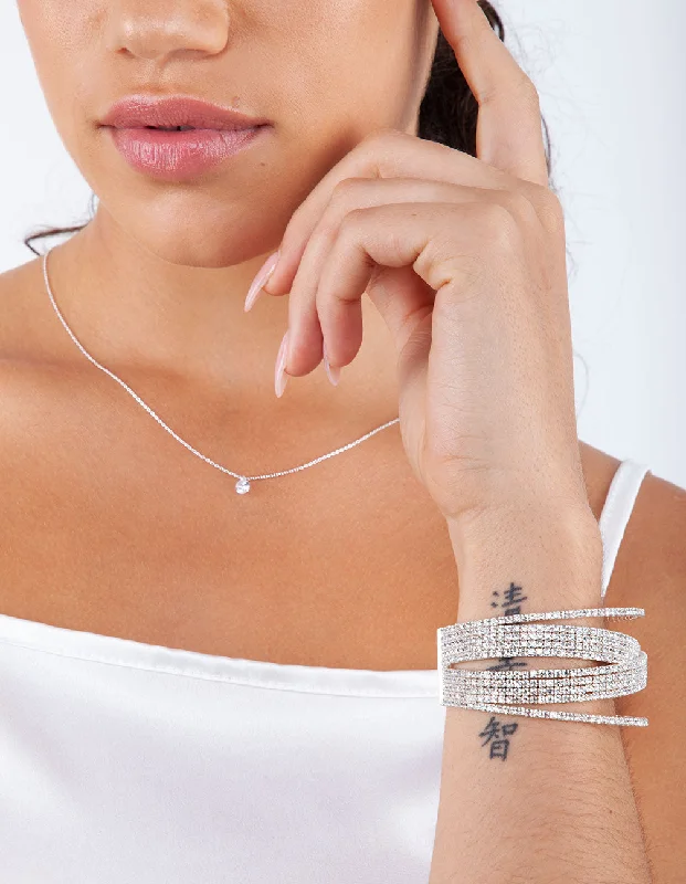 Women's Thin Stackable Bangles-Silver Overlap Cup Chain Cup Bracelet
