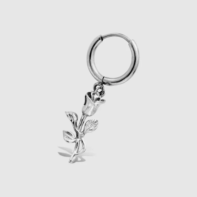Shop Durable Men's Earrings for Everyday Wear-Rose Earring (Silver)