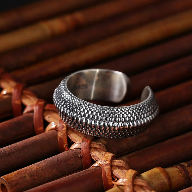 Chic Women's Rings for Fashion-Forward Looks-Buddha Stones Simple Dragon Scale Design Copper Luck Wealth Adjustable Ring Chic Women's Rings for Fashion-Forward Looks-Buddha Stones Simple Dragon Scale Design Copper Luck Wealth Adjustable Ring