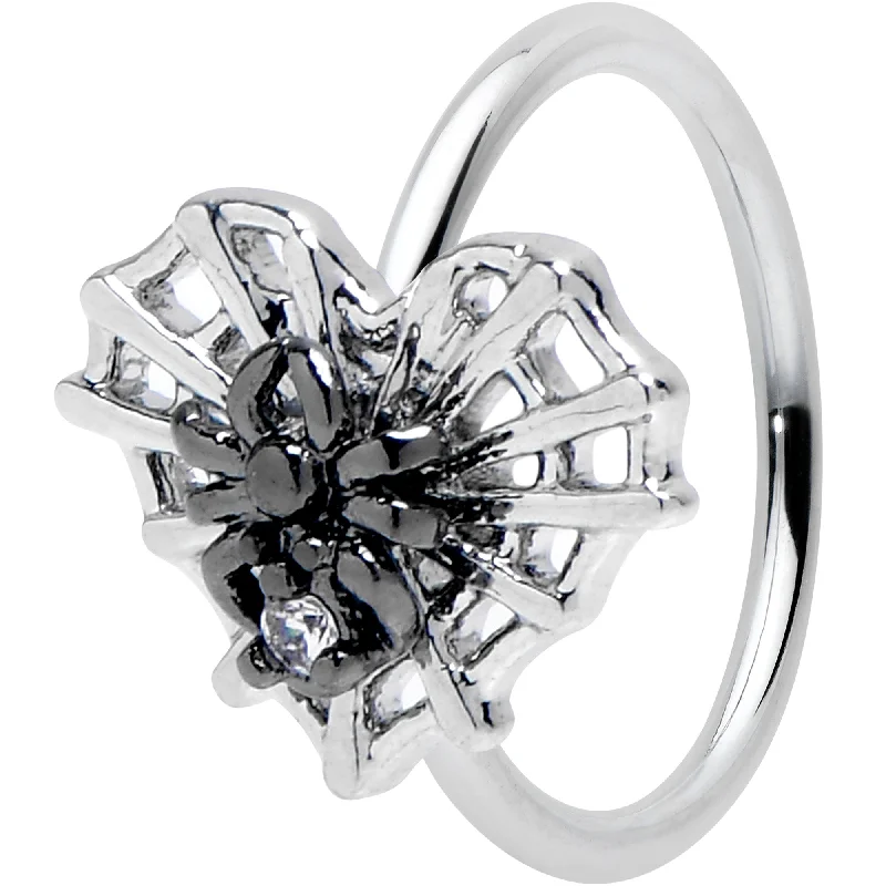 Nose Rings for Special Events -20 Gauge 5/16 Clear CZ Gem Heart of Spider Nose Hoop