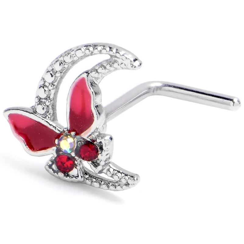 Nose Rings for Elegant Fashion -20 Gauge 7mm Pink Gem Butterfly Pink Beauty L Shape Nose Ring Nose Rings for Elegant Fashion -20 Gauge 7mm Pink Gem Butterfly Pink Beauty L Shape Nose Ring