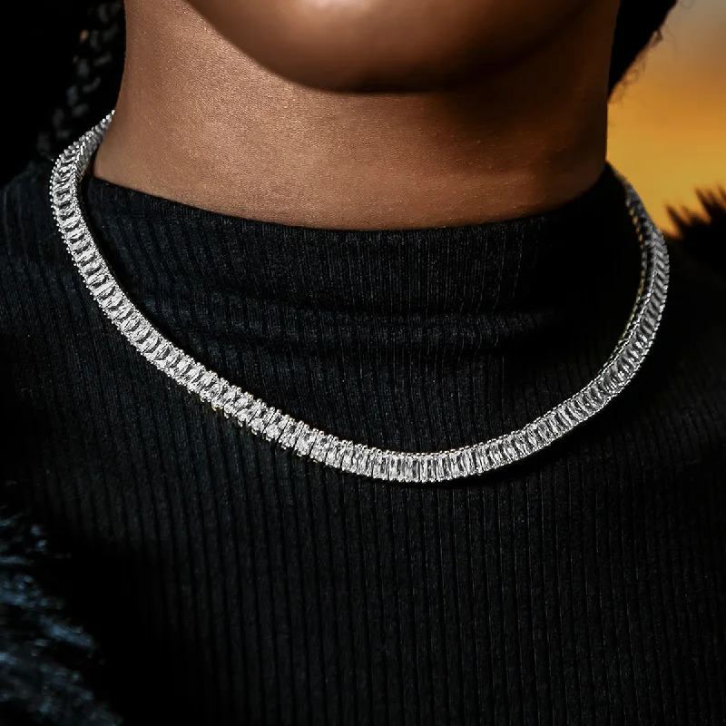 Shop Classic Women's Necklaces & Pendants with a Modern Twist-Diamond Baguette Tennis Necklace in White Gold- 6mm Shop Classic Women's Necklaces & Pendants with a Modern Twist-Diamond Baguette Tennis Necklace in White Gold- 6mm