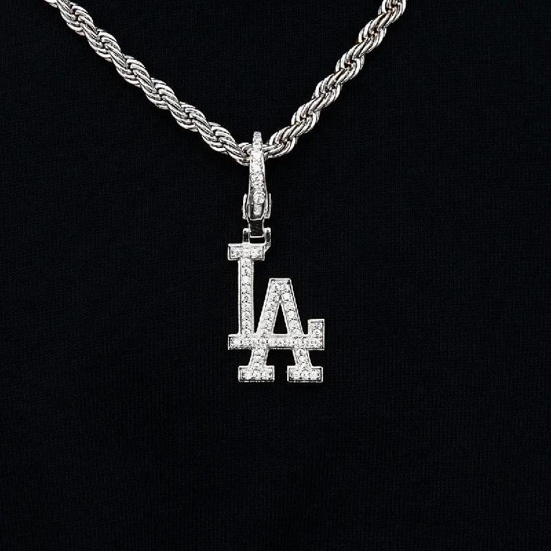 Personalized Bracelets for Men with Dates-Los Angeles Dodgers Official MLB Micro Logo Clip On Pendant in White Gold Personalized Bracelets for Men with Dates-Los Angeles Dodgers Official MLB Micro Logo Clip On Pendant in White Gold
