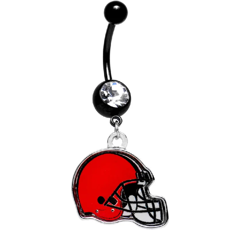 Belly Rings with Unique Shape Designs -Licensed Black Plated Cleveland Browns Helmet Dangle Belly Ring Belly Rings with Unique Shape Designs -Licensed Black Plated Cleveland Browns Helmet Dangle Belly Ring