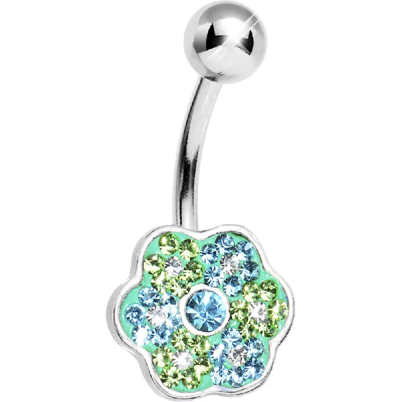 Trendy Belly Rings with Chic Finish -Green Peridot Floral Flowers Belly Ring