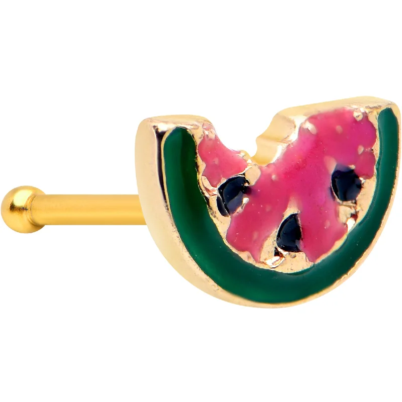 Designer Nose Rings for Bold Fashion Choices -20 Gauge 1/4 Gold Tone Watermelon Bite Nose Bone Designer Nose Rings for Bold Fashion Choices -20 Gauge 1/4 Gold Tone Watermelon Bite Nose Bone