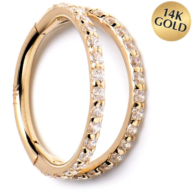 Nose Rings for Weddings -16 Gauge 3/8 Solid 14KT Yellow Gold Clear CZ Gem Hinged Segment Ring Nose Rings for Weddings -16 Gauge 3/8 Solid 14KT Yellow Gold Clear CZ Gem Hinged Segment Ring