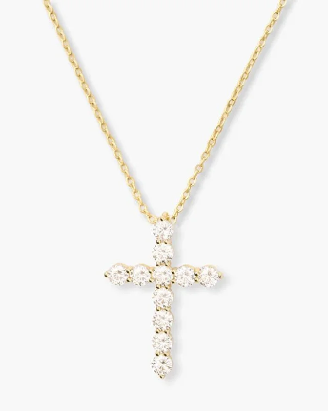 Shop Classic Women's  Necklaces & Pendants with a Modern Twist-"Oh She Fancy" Small Cross Pendant - Gold|White Diamondettes