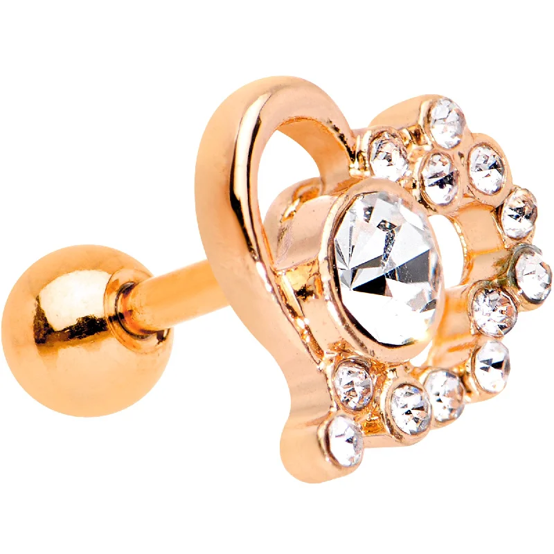 Women's Earrings – Elegant Designs for Every Personality--1/4 Clear Gem Rose Gold PVD Heart Cluster Cartilage Tragus Earring Women's Earrings – Elegant Designs for Every Personality--1/4 Clear Gem Rose Gold PVD Heart Cluster Cartilage Tragus Earring