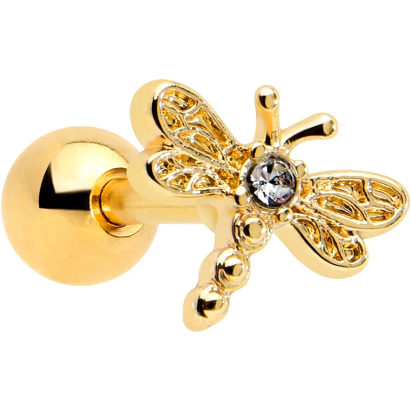 Women's Earrings – Elegant Designs for Every Personality--16 Gauge 1/4 Clear Gem Gold Tone Flying Dragonfly Cartilage Earring Women's Earrings – Elegant Designs for Every Personality--16 Gauge 1/4 Clear Gem Gold Tone Flying Dragonfly Cartilage Earring
