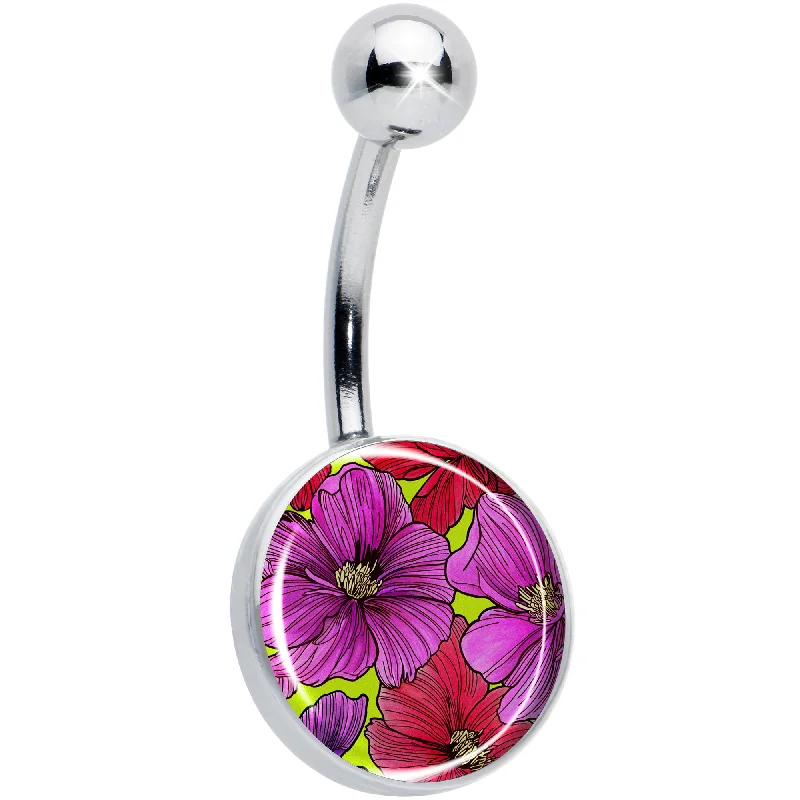 Trendy Belly Rings with Creative Accents -Blossom Creation Tropical Floral Flowers Belly Ring Trendy Belly Rings with Creative Accents -Blossom Creation Tropical Floral Flowers Belly Ring