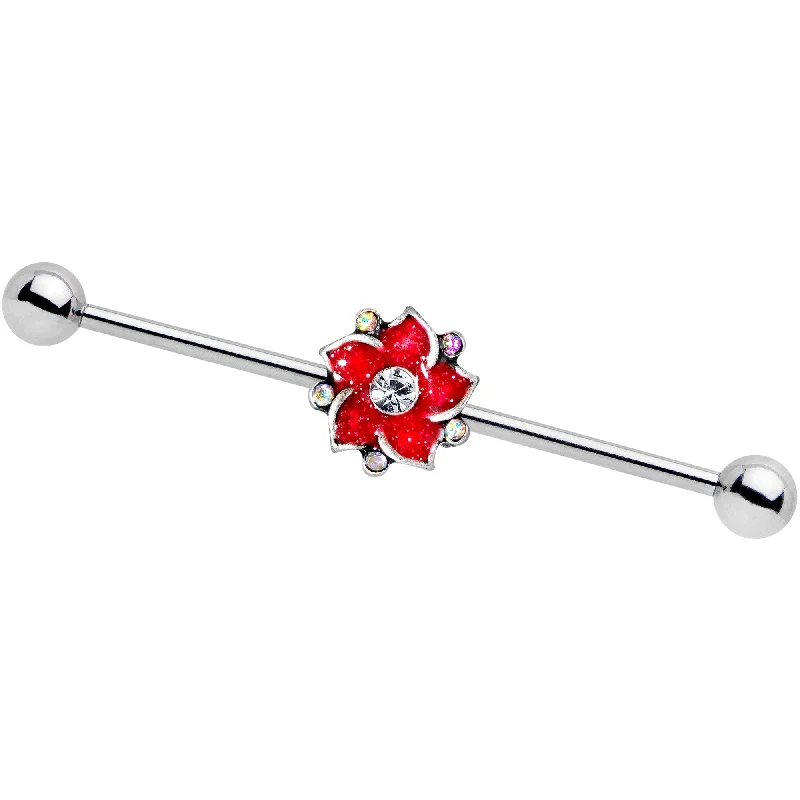 Women's Earrings – Elegant Designs for Every Personality--14 Gauge Red Gem Fire Flower Industrial Barbell 38mm Women's Earrings – Elegant Designs for Every Personality--14 Gauge Red Gem Fire Flower Industrial Barbell 38mm