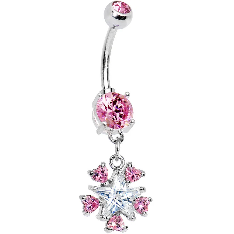 Belly Rings for Fashionistas -Pink Double Gem Sparkling Star Gazer Belly Ring