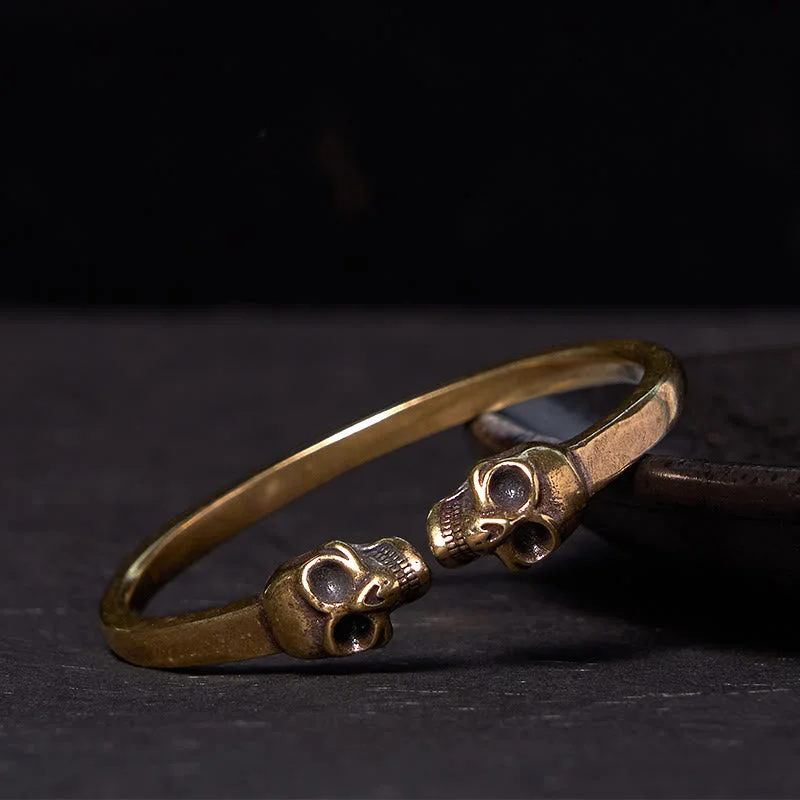 Unique Men's Silver Bracelets-Buddha Stones The Lord Of The Corpse Forest Copper Brass Double Skull Keep Away Evil Spirits Cuff Bracelet Bangle Unique Men's Silver Bracelets-Buddha Stones The Lord Of The Corpse Forest Copper Brass Double Skull Keep Away Evil Spirits Cuff Bracelet Bangle