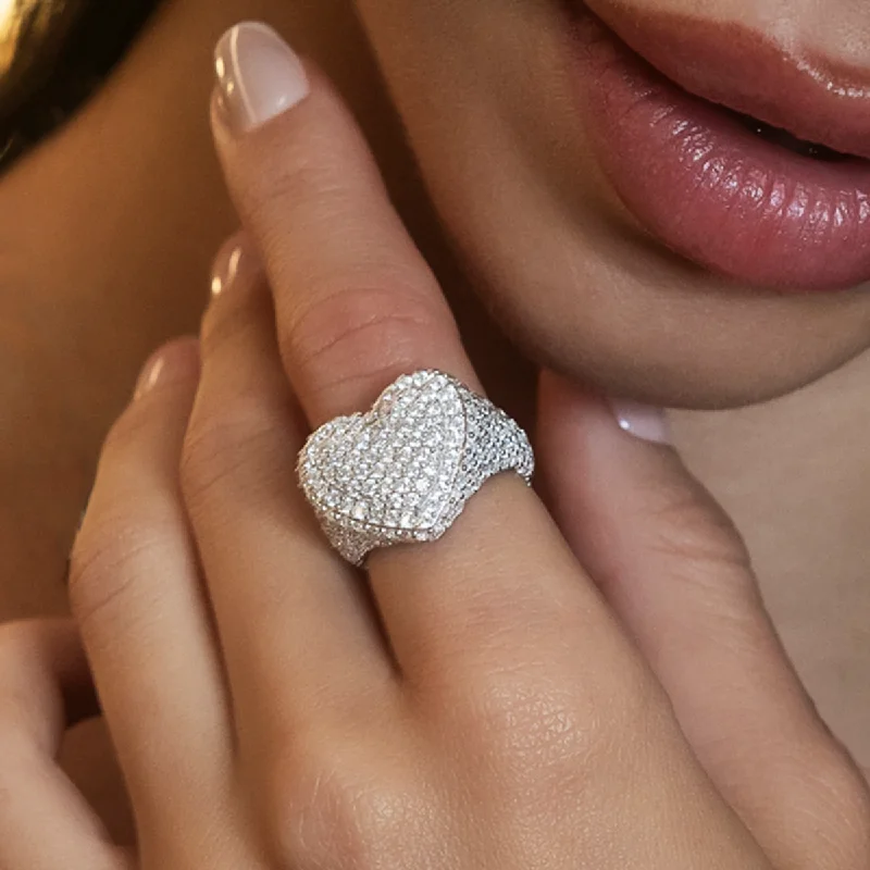 Chic Women's Rings for Fashion-Forward Looks-Diamond Heart Ring in White Gold Vermeil Chic Women's Rings for Fashion-Forward Looks-Diamond Heart Ring in White Gold Vermeil