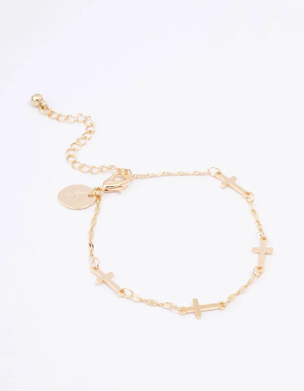 Simple but Elegant Bangles for Women-Gold Plated Multi Cross Bracelet