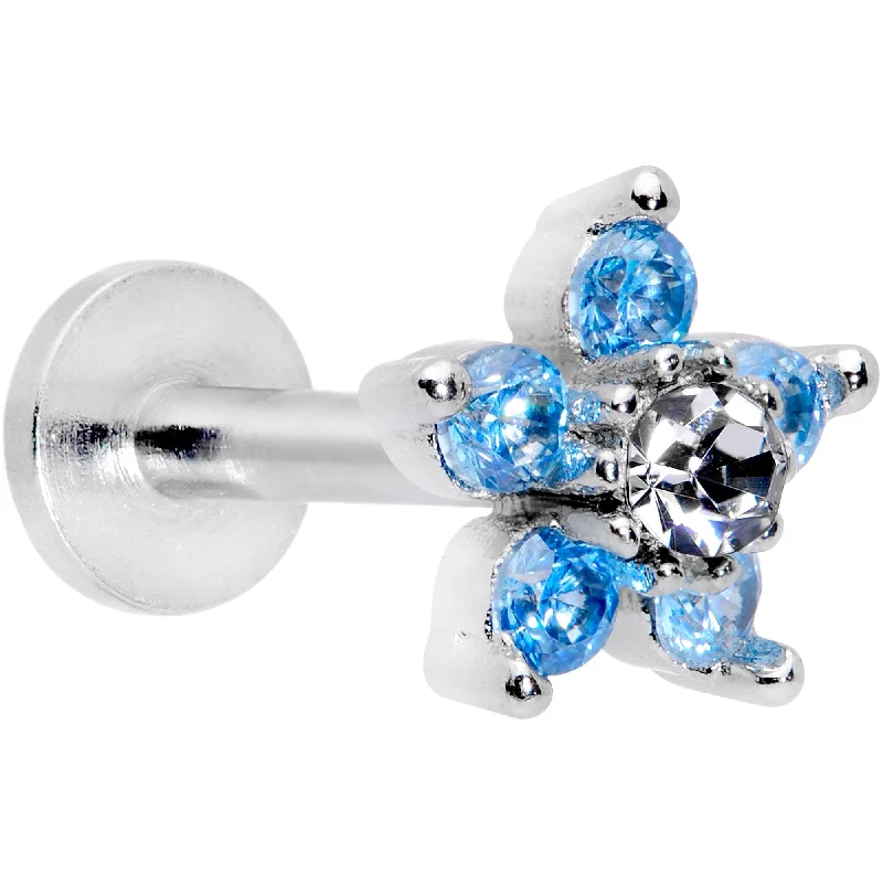 Lip Rings for Contemporary Fashionistas16 Gauge 5/16 Clear Blue CZ Gem Star Internally Threaded Labret Tragus