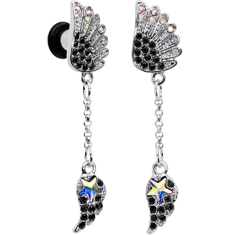 Women's Earrings – Elegant Designs for Every Personality--4 Gauge Aurora Black Gem Arial Angel Wings Dangle Plug Set Women's Earrings – Elegant Designs for Every Personality--4 Gauge Aurora Black Gem Arial Angel Wings Dangle Plug Set