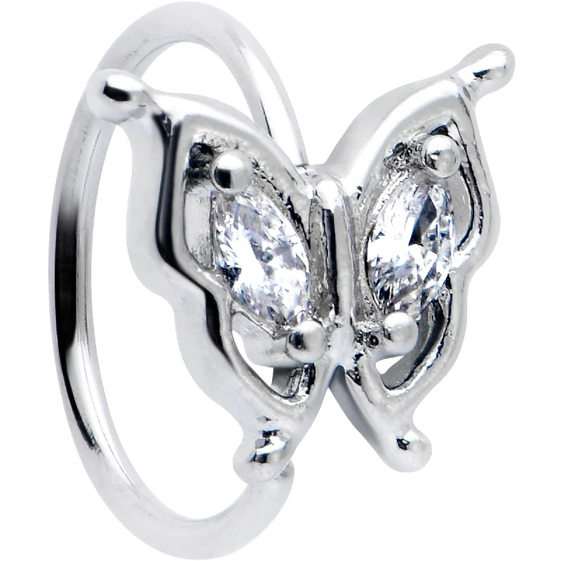 Chic Nose Rings with Unique Design -20 Gauge 5/16 Clear Gem Fancy Fab Butterfly Nose Hoop Chic Nose Rings with Unique Design -20 Gauge 5/16 Clear Gem Fancy Fab Butterfly Nose Hoop