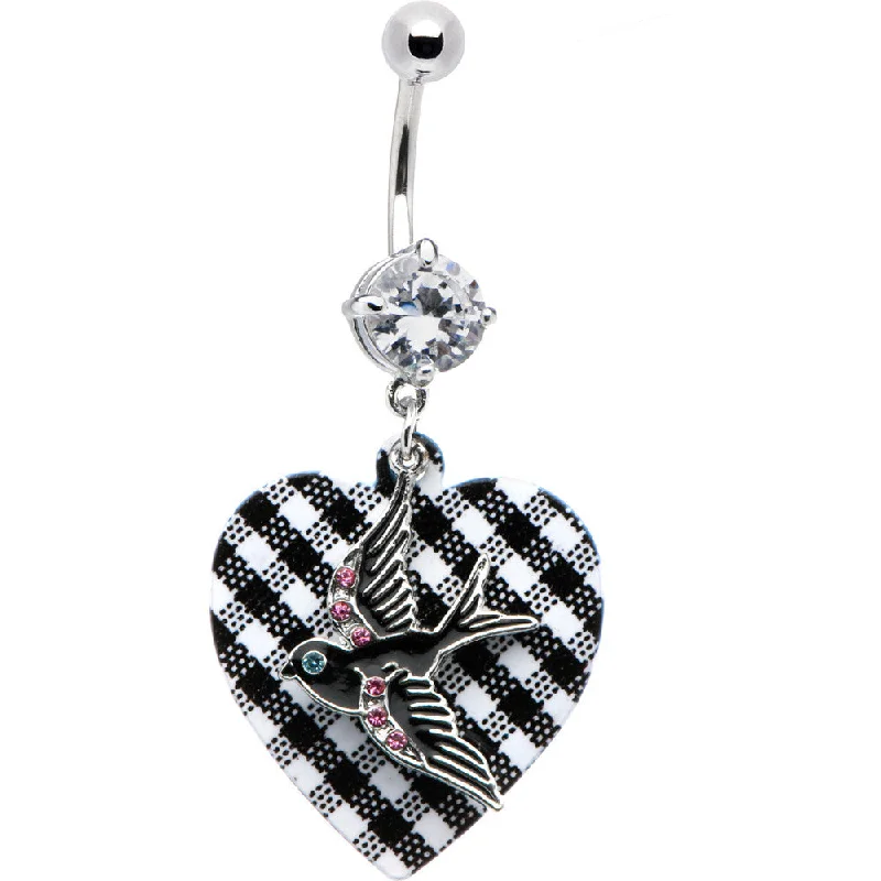 Comfortable Belly Rings for Trendy Women -Plaid Heart Flying Bird Belly Ring
