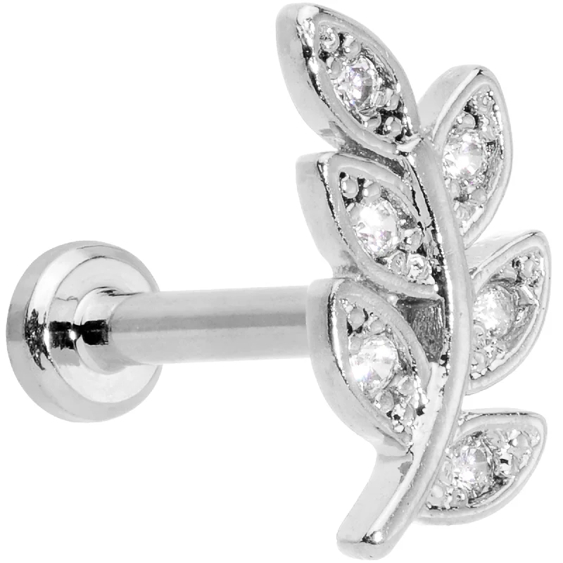 Gold Lip Rings with Creative Designs16 Gauge 5/16 Color CZ Gem Leaf Internally Threaded Labret Tragus