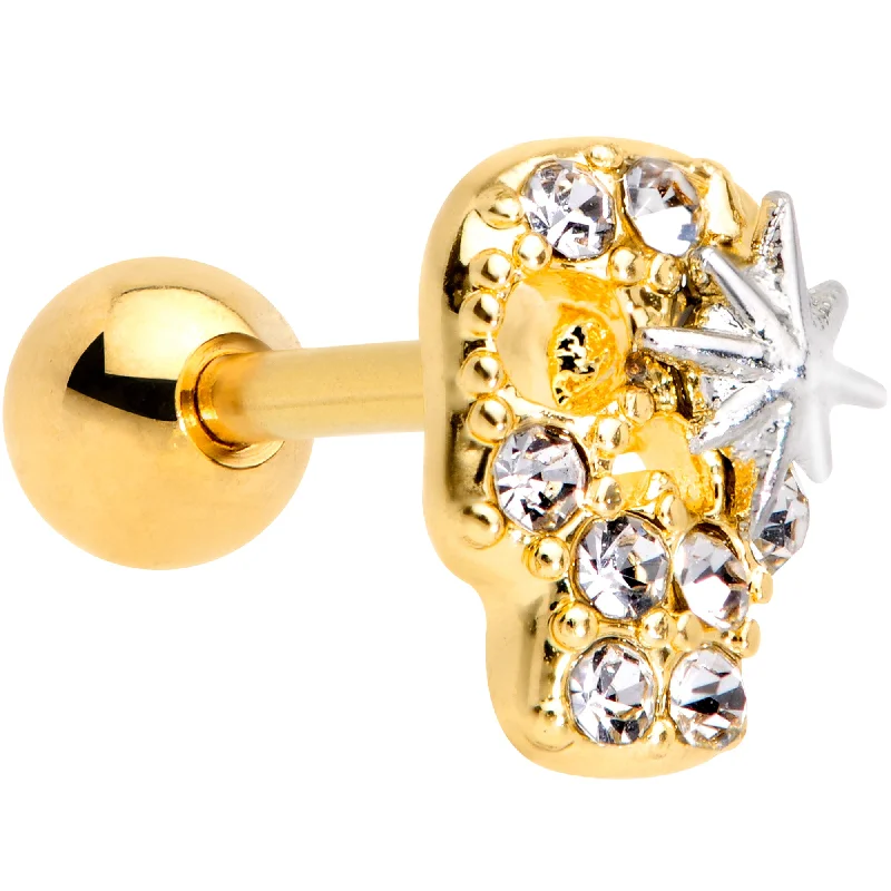 Women's Earrings – Elegant Designs for Every Personality--16 Gauge 1/4 Clear Gem Gold Tone Star Skull Cartilage Tragus Earring Women's Earrings – Elegant Designs for Every Personality--16 Gauge 1/4 Clear Gem Gold Tone Star Skull Cartilage Tragus Earring
