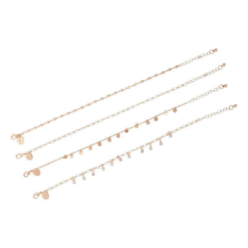 Stylish Anklets for Trendy Women-Gold Chain & Diamante Anklet 4-Pack