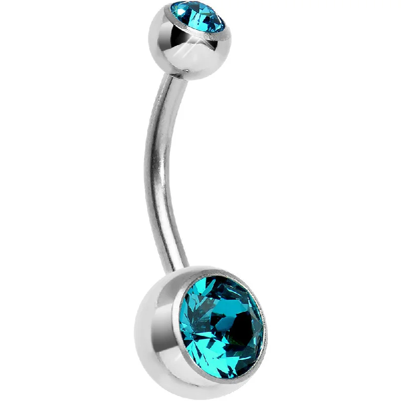 Unique Belly Rings with Personalized Features -Blue Zircon Ocean Double Gem Titanium Belly Ring 1/2 Unique Belly Rings with Personalized Features -Blue Zircon Ocean Double Gem Titanium Belly Ring 1/2