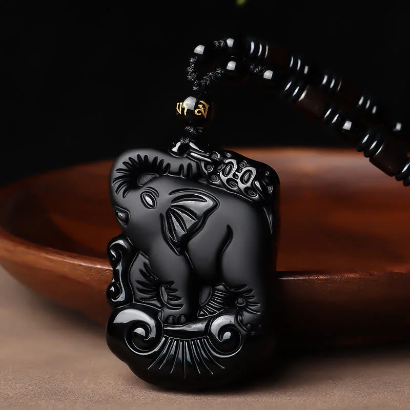 Shop Classic Women's Necklaces & Pendants with a Modern Twist-Black Obsidian Elephant Protection String Necklace Pendant Key Chain Shop Classic Women's Necklaces & Pendants with a Modern Twist-Black Obsidian Elephant Protection String Necklace Pendant Key Chain