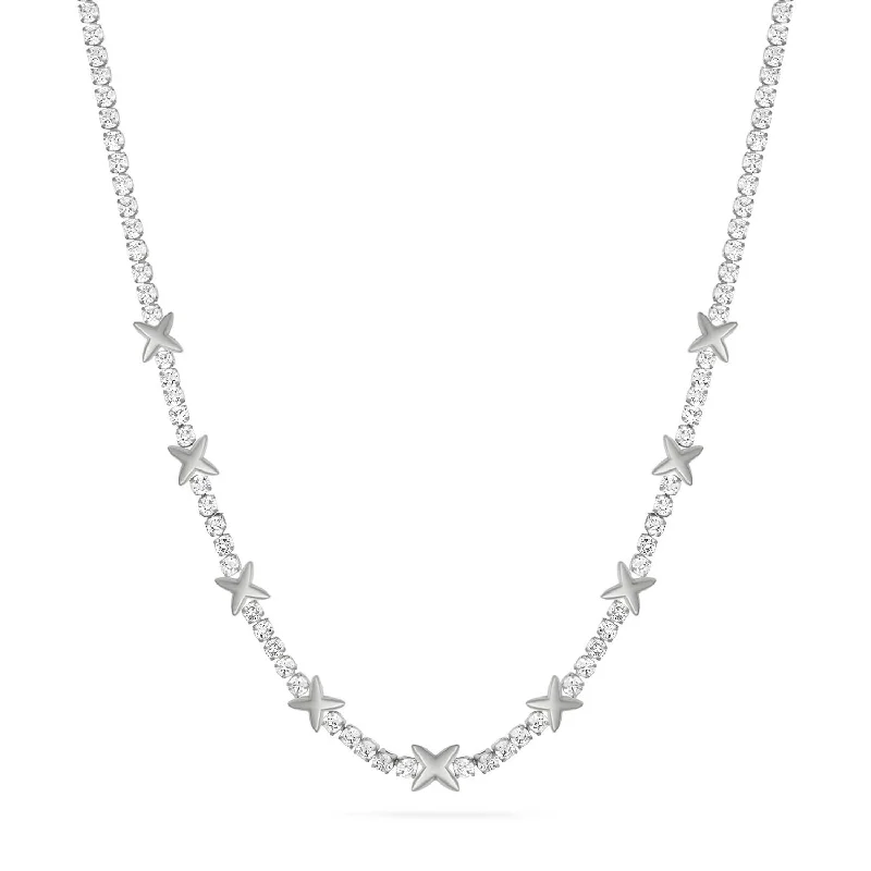Shop Classic Women's  Necklaces & Pendants with a Modern Twist-Crystal Fixed Charm Necklace (Silver)