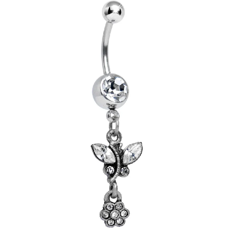 Stylish Belly Rings for Bold Fashion Choices -Antique Silver Floral Ivy Crystalline Gem Dangle Belly Ring Stylish Belly Rings for Bold Fashion Choices -Antique Silver Floral Ivy Crystalline Gem Dangle Belly Ring
