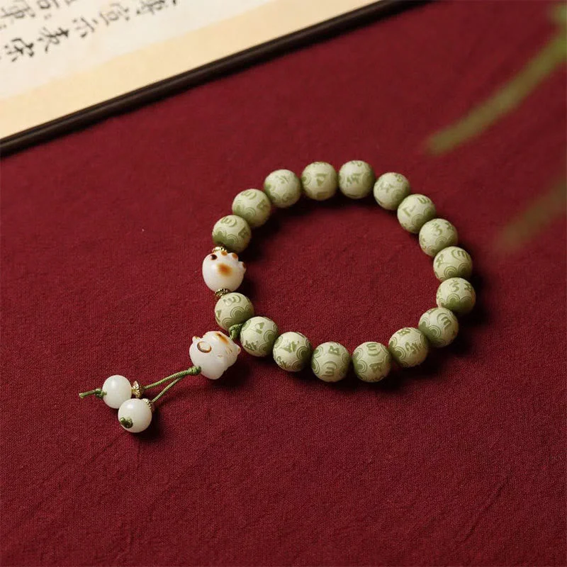 Men's Bracelets with Cross Charms-Buddha Stones Green Bodhi Seed Cat Paw Om Mani Padme Hum Engraved Wisdom Bracelet Men's Bracelets with Cross Charms-Buddha Stones Green Bodhi Seed Cat Paw Om Mani Padme Hum Engraved Wisdom Bracelet