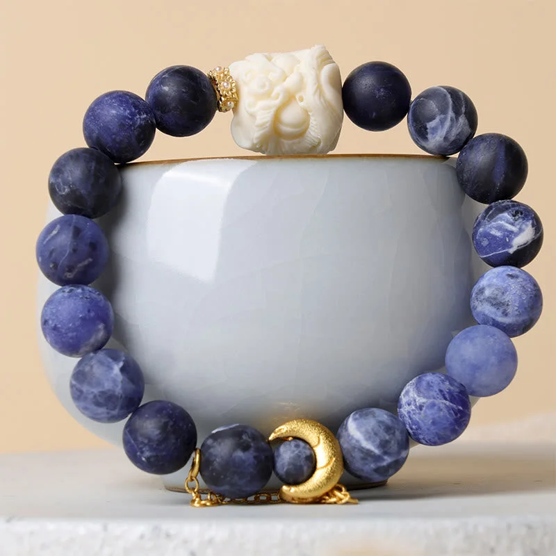 Women's Bangles with Pearl Details-Buddha Stones Sodalite Ivory Fruit Dancing Lion Crescent Moon Harmony Bracelet Women's Bangles with Pearl Details-Buddha Stones Sodalite Ivory Fruit Dancing Lion Crescent Moon Harmony Bracelet