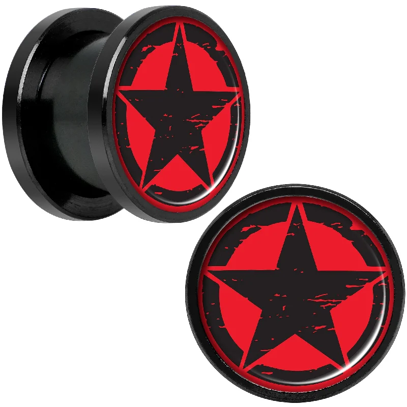 Women's Earrings – Elegant Designs for Every Personality--Black Red Distressed Star Black Anodized Screw Fit Plug Set 1/2 Women's Earrings – Elegant Designs for Every Personality--Black Red Distressed Star Black Anodized Screw Fit Plug Set 1/2