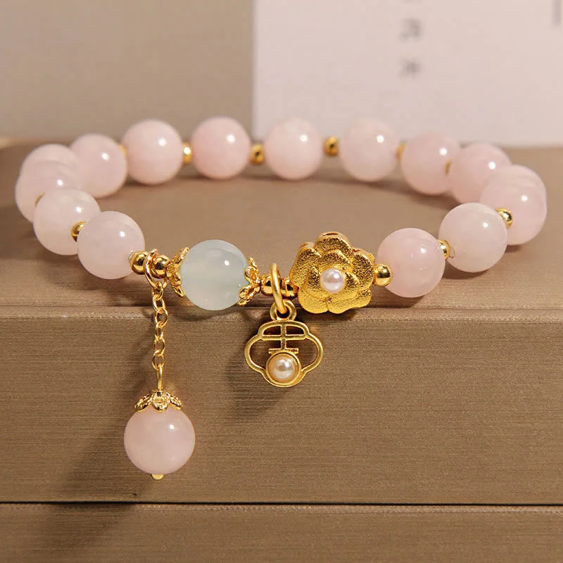 Stackable Silver Bangles for Women-Buddha Stones Natural Pink Crystal Lucky Flower Warmth Bracelet Stackable Silver Bangles for Women-Buddha Stones Natural Pink Crystal Lucky Flower Warmth Bracelet