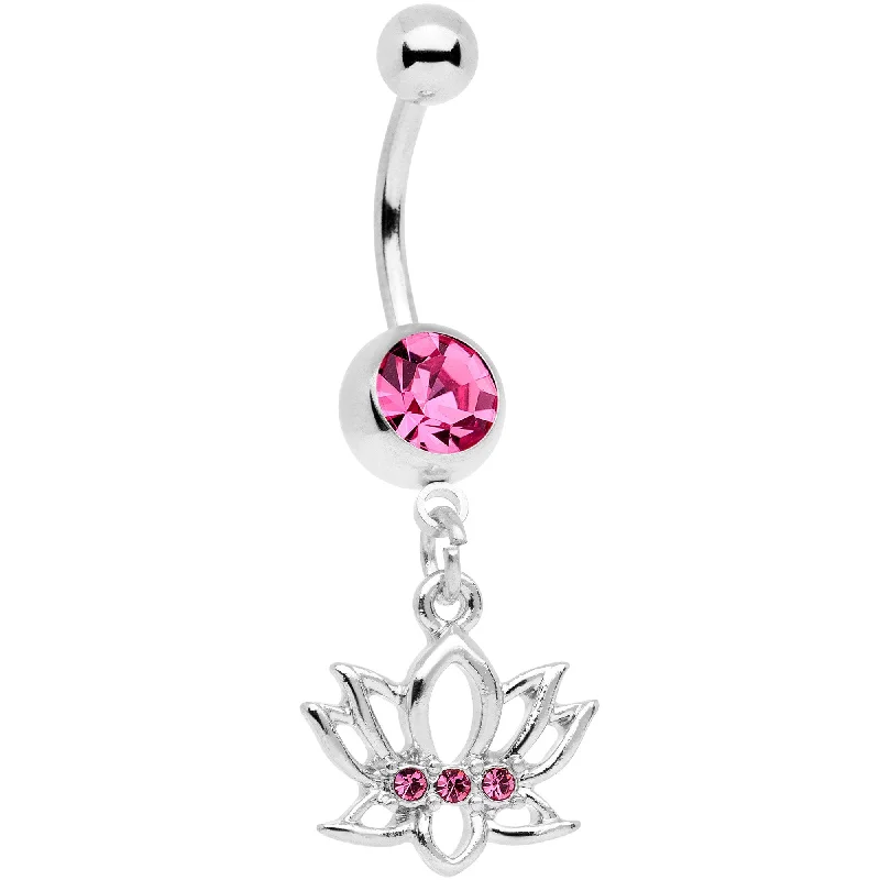 Chic Belly Rings with Gemstone Accents -Pink Gem Live Love Lotus Flower Dangle Belly Ring Chic Belly Rings with Gemstone Accents -Pink Gem Live Love Lotus Flower Dangle Belly Ring