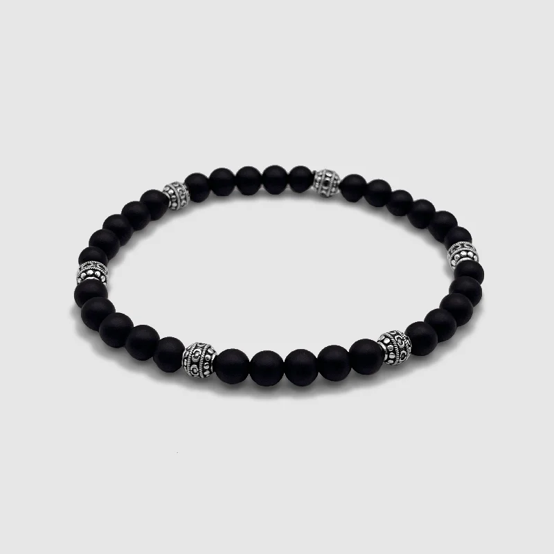 Personalized Gemstone Bracelets for Men-Matte Onyx Stone Bracelet (Silver)