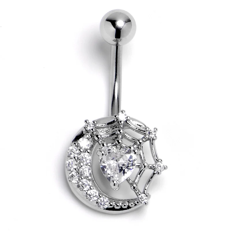 Belly Rings with Beautiful Designs for Trendy Looks -Clear Gem Heart Moon Web Belly Ring Belly Rings with Beautiful Designs for Trendy Looks -Clear Gem Heart Moon Web Belly Ring