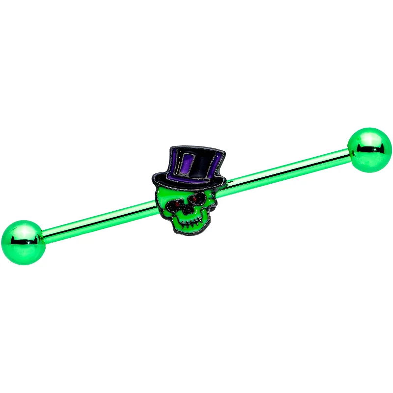 Women's Earrings – Elegant Designs for Every Personality--14 Gauge Green Top Hat Skull Halloween Industrial Barbell 38mm Women's Earrings – Elegant Designs for Every Personality--14 Gauge Green Top Hat Skull Halloween Industrial Barbell 38mm