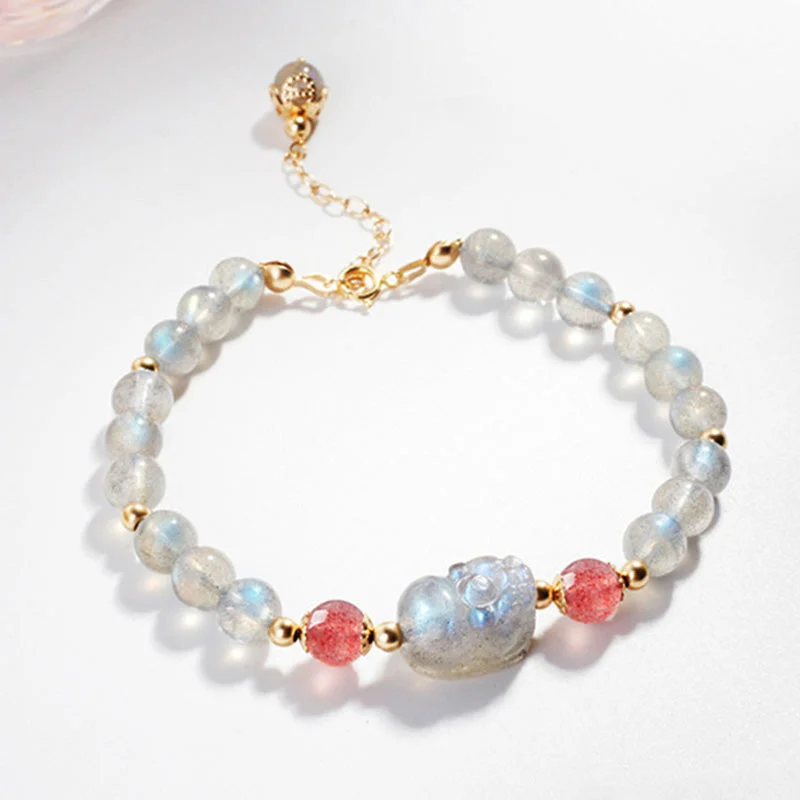 Simple Wedding Bangles for Women-Buddha Stones Moonstone Strawberry Quartz PiXiu Healing Bracelet Simple Wedding Bangles for Women-Buddha Stones Moonstone Strawberry Quartz PiXiu Healing Bracelet