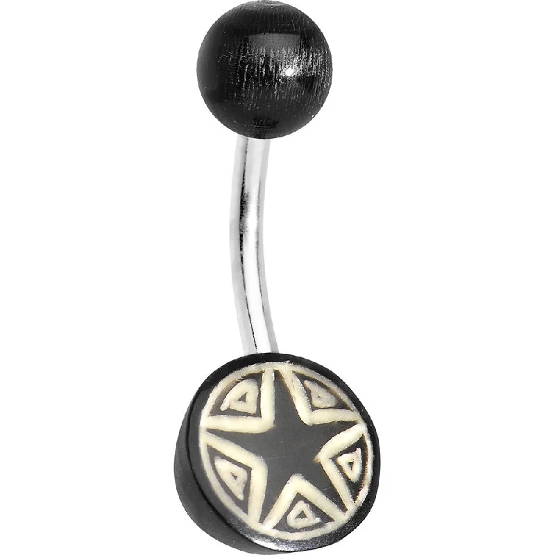 Trendy Belly Rings with Glittering Stones -Black on Cream Acrylic Super Star Belly Ring Trendy Belly Rings with Glittering Stones -Black on Cream Acrylic Super Star Belly Ring