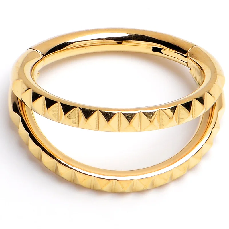 Women's Earrings – Elegant Designs for Every Personality--16 Gauge 5/16" Gold PVD Double Spike Precision Hinged Segment Ring